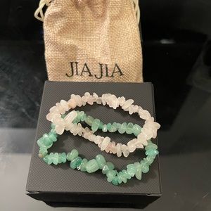 NEW JIA JIA Raw Crystal Bracelet Set Rose Quartz and Aventurine Pink Green